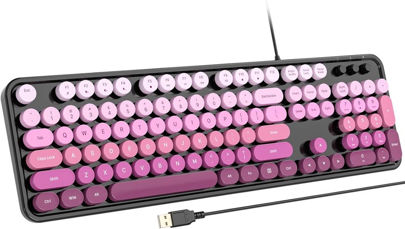 Atelus Computer Keyboard Wired, Retro USB Keyboard with Large Number Pad, Caps Indicators, Foldable Stands, Full Size Typewriter Keyboard for Windows PC Laptop (Black Pink) - Image 1